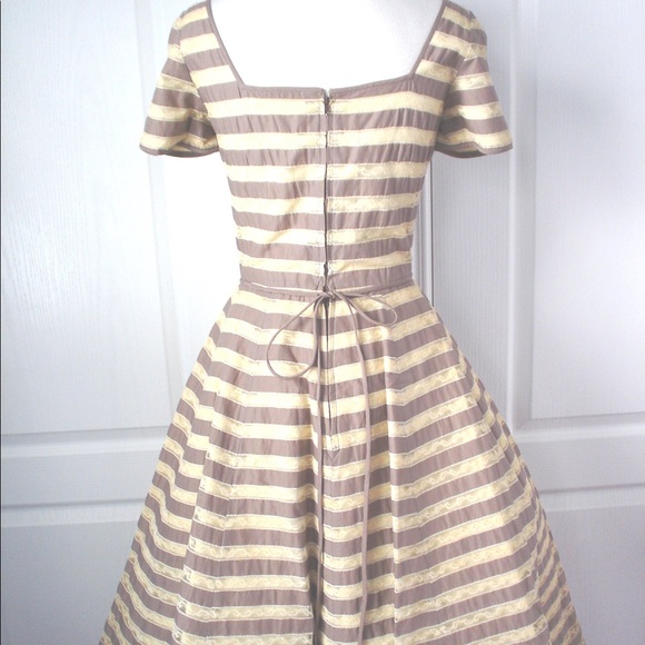 Vintage PAT PREMO Taupe Taffeta Lace Ribbon Dance Party Dress 26W - Picture 5 of 13